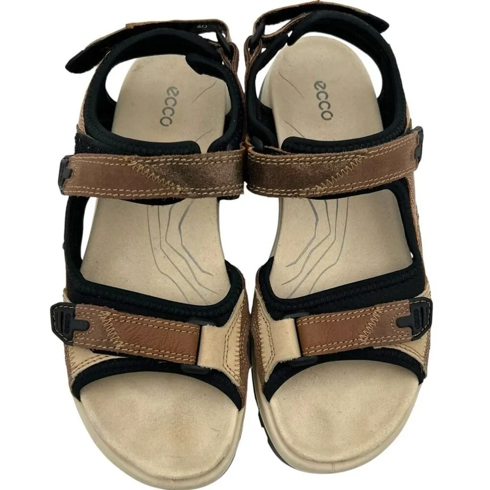 ECCO Women's Offroad Leather Open Toe Strappy Hiking Sandals Brown Size 40/9-9.5
